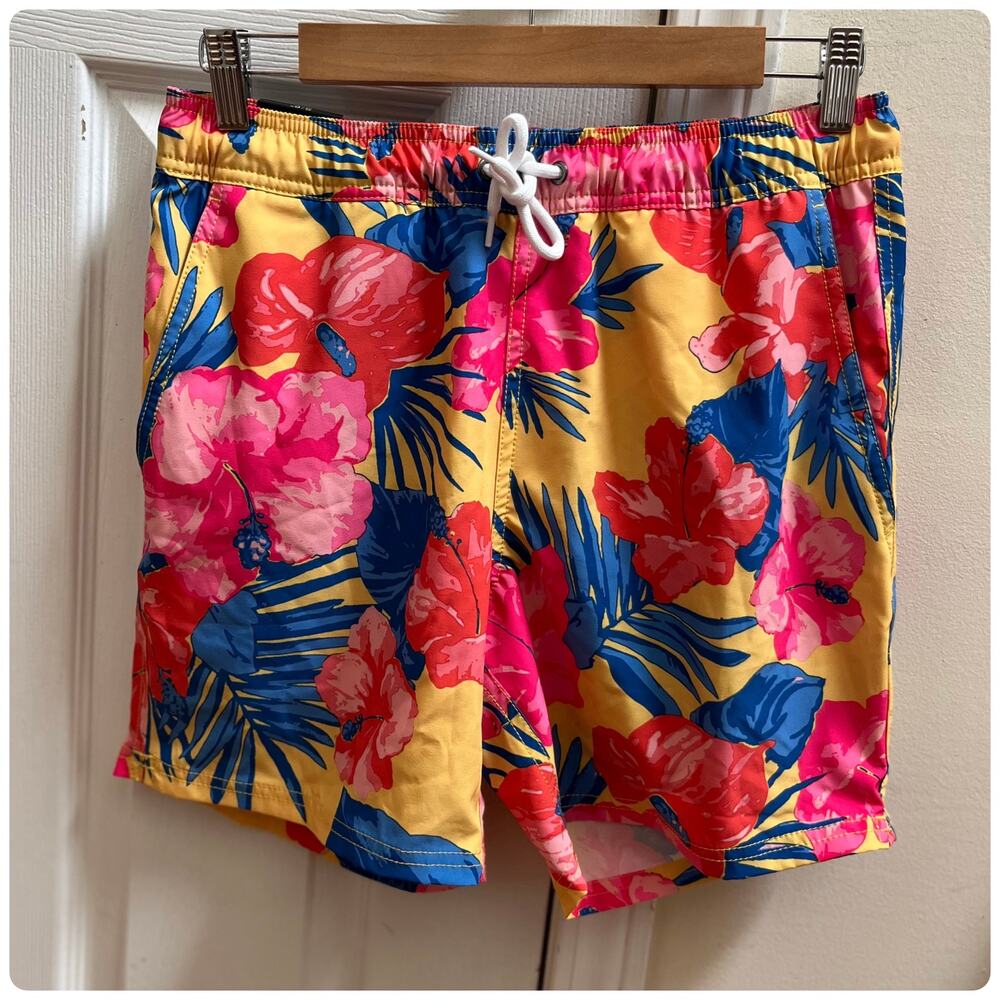 J.Crew Men’s New Flex Tropical Print Pocket 6 Inch Inseam Swim Trunk Small